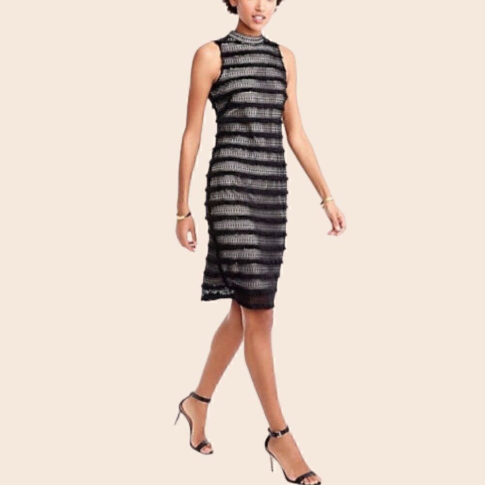 J. Crew Black Fringy Lace Sheath Dress Size 4